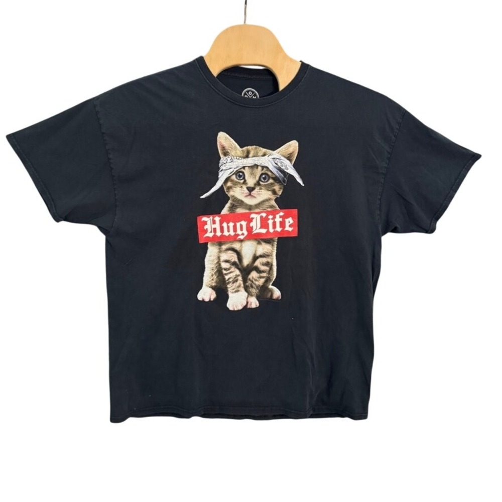 DOM Hug Life Kitten Bandana Graphic T-Shirt Black Mens 2XL Short Sleeve Tee
